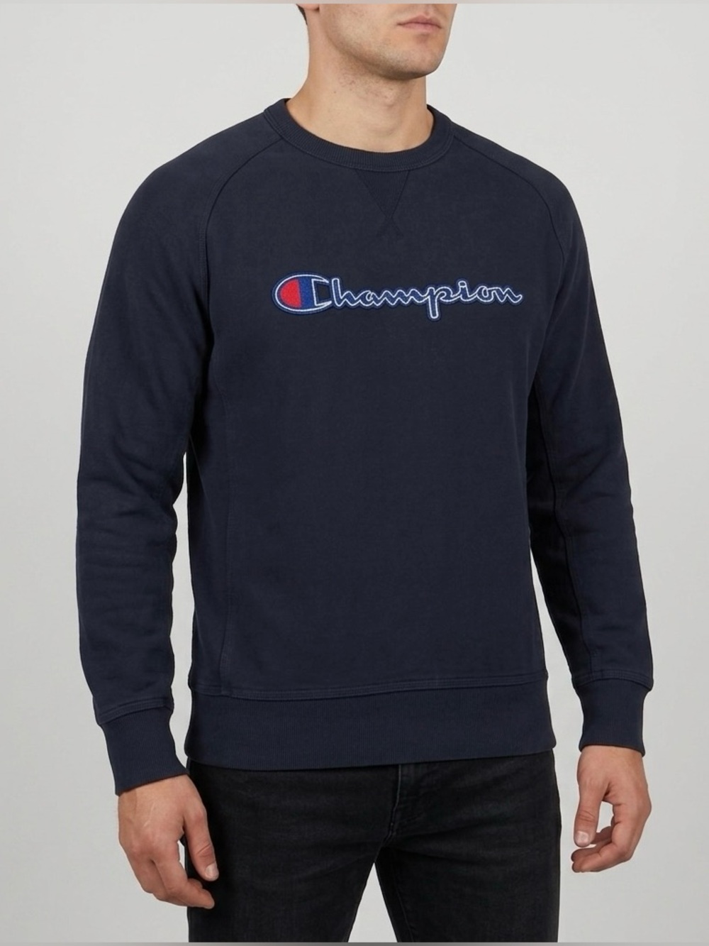 Champion Sweatshirt Mens Large Navy Blue Embroidered Script Logo Crewneck